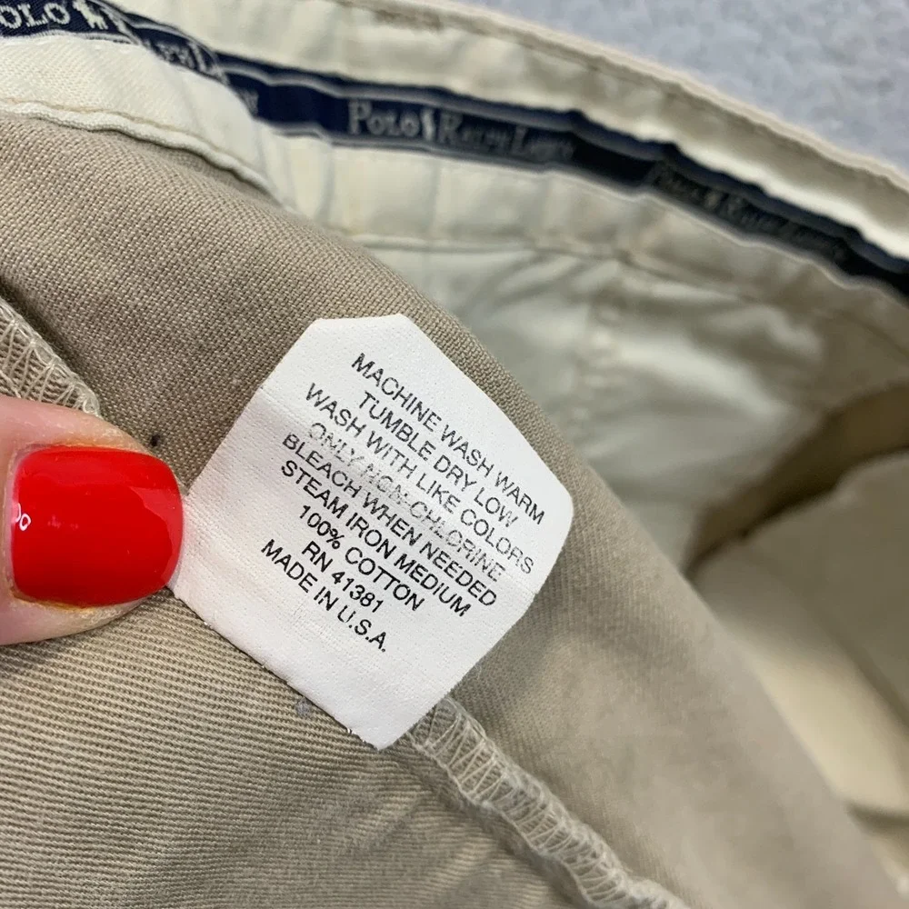 VTG Polo Ralph Lauren Chino Pants Mens 38x32 Beige Pleated Made In USA